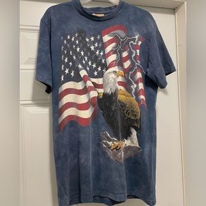 The Mountain Vintage Bald Eagle Blue Tie Dye American Flag Lightning Shirt